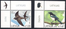 Latvia Lettland Lettonie 2022 (15) Birds - Common Swift - Eurasian Magpie (corner Stamps) - Lettonia