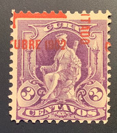 Cuba Republic Scott 232b RARE VARIETY SURCHARGE SIDEWAYS 1902 1c On 3c Purple Unused (*) GUARANTEED GENUINE - Neufs