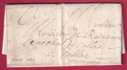 LETTRE DE RENNES ILLE ET VILAINE 1697 POUR CALLAC COTES DU NORD LETTRE COVER FRANCE - ....-1700: Precursori