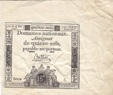 RARE Assignat 15 Sols Du 23 Mai 1793 Série 5 Ass.41a  TRÈS BEL ÉTAT - Assignats & Mandats Territoriaux