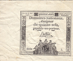 RARE Assignat 15 Sols Du 23 Mai 1793 Série 5 Ass.41a  TRÈS BEL ÉTAT - Assignats & Mandats Territoriaux