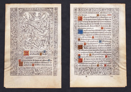 Leaf Of A Book Of Hours Printed On Vellum / Blatt Eines Gedruckten Stundenbuches Auf Pergament / Feuillet D'un - Livres Anciens