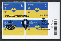 ESPAÑA (2022) ESPAÑA CON UCRANIA, Spain With Ukraine, Correos & Ukrposhta, Heart - Block Four, First Day Postmark (1) - Used Stamps