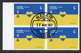 ESPAÑA (2022) ESPAÑA CON UCRANIA, Spain With Ukraine, Correos & Ukrposhta, Heart - Block Four, First Day Postmark (3) - Usati