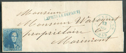 N°2 - Epaulette 20 Centimes, TB Margée Sur Lettre De BRUXELLES Le 12 Novembre 1849 + Griffe APRES LE DEPART Vers Mariemo - 1849 Mostrine