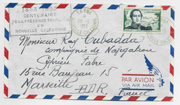 NOUVELLE CALEDONIE 13FR LETTRE COVER AVION LA FOA 28.9.1953 + GRIFFE CENTENAIRE - Cartas & Documentos
