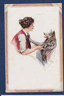 CPA Femme Avec Chien Dog Woman Illustrateur Circulée - Dogs