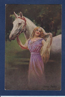CPA Femme Avec Cheval Horse Woman Illustrateur écrite - Paarden
