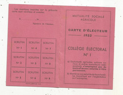 JC, Carte D'électeur ,1952 , Mutualité Sociale Agricole , Collége électoral N° 1 , NOUATRE,  Indre Et Loire, 2 Scans - Unclassified