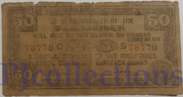 PHILIPPINES 50 CENTAVOS 1942 PICK S134e G/VG EMERGENCY BANKNOTE - Philippines