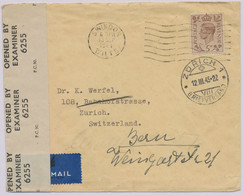 GB 13.9.1944 King George VI 5d As Right Single Postage On Very Fine Airmail-/Censured-Cover With Machine Stamp "SWINDON - Brieven En Documenten