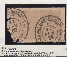 Brazil Brasil Mi# 61 Used 100R Cifra 1888 Pair Ambulante Railway Postmark Rio PA 1697 - Gebraucht