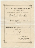 Bulletin Scolaire.Distribution Des Prix Cours Moyen 2ème Année.Accessit De Travail Manuel.Bourbonne Le 13 Août 1893. - Diploma's En Schoolrapporten