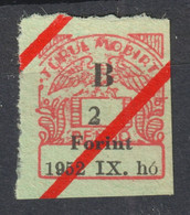 Hungary - TURUL MOBIRT Insurance REVENUE TAX Stamp - Used LABEL CINDERELLA VIGNETTE 1952 Overprint - Revenue Stamps