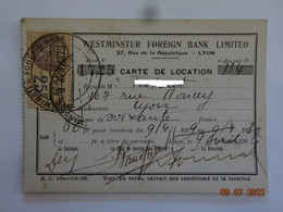 CARTE  DE LOCATION COFFRE-FORT WESTMINSTER FOREIGN BANK LIMITED1930 TIMBRE TAXE - Mitgliedskarten