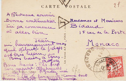 France, De Saint Beat En 1941pour Monaco , Taxe 2f à L'arrivèe  TB - Cachets Manuels