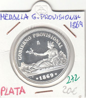 CRM0272 MEDALLA GOB PROVISIONAL 1869 1 PESETA PLATA 20 - Andere & Zonder Classificatie