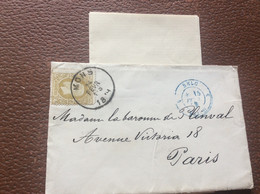 LETTRE BELGIQUE  *25 Centimes Olive LEOPOLD Ll  Mons>Paris   ANNÉE 1879 - Briefumschläge