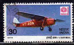 INDIA INDE 1979 AIR POST MAIL AIRMAIL POSTA AEREA 80 EMBLEM DE HAVILLAND PUSS MOTH 30p USED USATO OBLITERE' - Poste Aérienne