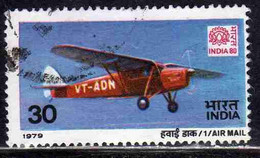 INDIA INDE 1979 AIR POST MAIL AIRMAIL POSTA AEREA 80 EMBLEM DE HAVILLAND PUSS MOTH 30p USED USATO OBLITERE' - Poste Aérienne