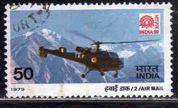 INDIA INDE 1979 AIR POST MAIL AIRMAIL POSTA AEREA 80 EMBLEM CHETAK HELICOPTER 50p USED USATO OBLITERE' - Poste Aérienne