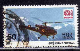 INDIA INDE 1979 AIR POST MAIL AIRMAIL POSTA AEREA 80 EMBLEM CHETAK HELICOPTER 50p USED USATO OBLITERE' - Poste Aérienne