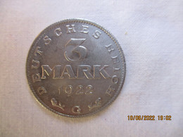 Germany : 3 Mark 1922 G - 3 Marcos & 3 Reichsmark