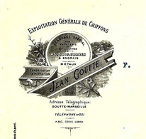 1908 MARSEILLE EXPLOITATION GENERALE DE CHIFFONS Jean Goutte Pour Coste Bez Le Peyriat Ariège Cornes Moutons V.SCANS - 1900 – 1949