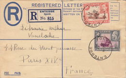 COVER. 1938. REGISTERED ENTEBBE. UGANDA. TO PARIS - Sonstige & Ohne Zuordnung