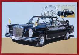 VATICANO VATIKAN VATICAN 1997 CAROZZE AUTO PONTIFICE POPE COACH CARS LIMOUSINE MAXIMUM-CARD MERCEDES BENZ 300 SE - Storia Postale