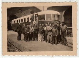 GRUPPO CON TRENO TRAIN LITTORINA FIAT - FOTO ORIGINALE EPOCA FASCISTA 1930/40 - Treni