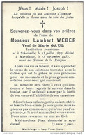 MARTELANGE ..-- Mr Lambert WEBER , Instituteur , Veuf De Mme Marie GAUL , Né En 1877 à SCHOCKVILLE , Décédé En 1952 . - Martelange