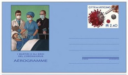 VATICAN 2020 COVID-19 AEROGRAM 2020 - MARTYRS AND HEROES OF THE CORONAVIRUS  ,Vaccination, Doctor, Mask, Virus (**) MNH - Covers & Documents