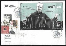 Argentina 2021 Tango Piazzola 100 Years Of His Birth Cover FDC With 2018 Souvenir Sheet - Storia Postale
