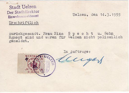 52595 - Bund - 1955 - 50Pfg.-Fiskalmarke A Auskunft Vom Einwohnermeldeamt Uelzen - Seals Of Generality