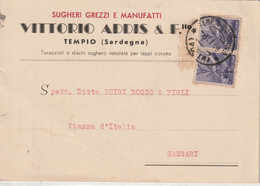 A107. Tempio Pausania. 1948. Cartolina PUBBLICITARIA .... SUGHERI GREZZI E MANUFATTI ... , Per Sassari - 1946-60: Marcophilie