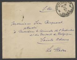 1917 Courrier SM à Attaché Ministre Industrie Et Travail Belgique à St Adresse Cover Ww1 Wk1 Cachet Armée Belge FM - Belgisch Leger