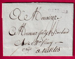 MARQUE OSTENDE BELGIQUE 1777 POUR NANTES LOIRE INFERIEURE LETTRE COVER FRANCE - 1714-1794 (Pays-Bas Autrichiens)