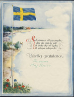 SWEDEN(1945) Swedish Flag On Flagpole. Flowers. Attractive Multicolor Telegram . - Altri