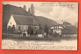 ZRC-37  La Neuveville  Eglise Allemande Et Pension Daulte.  Dos Simple. Circulé 1904 - La Neuveville