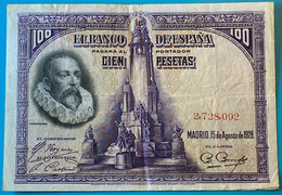 Billet De 100 Pesetas 5/8/1928 Espagne / Vendu En L’etat - 100 Peseten