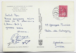 BEQUET 50C SEUL CARTE AJACCIO CORSE POUR SUISSE ANNULATION SUISSE + TIMBRE A DATE GENEVE 1973 - 1971-1976 Marianne Van Béquet