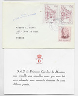 MONACO 10CX2+2FR30 PETITE LETTRE MONTE CARLO 14.1.1991 +SAS PRINCE DE MONACO + CARTE VOEUX PRINCESSE CAROLINE - Storia Postale