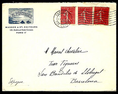 LETTRE DE PARIS - 1930 - 3 X 50C SEMEUSE LIGNÉE - THÈME NATURE - POUR L'ESPAGNE - - 1903-60 Semeuse Lignée