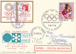 1972 ''STOMIL'' Postal Balloon With A Special Date Stamp For The Olympic Games In Sapporo And Munich (11342) POWR - Ballons