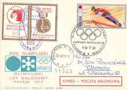 1972 ''STOMIL'' Postal Balloon With A Special Date Stamp For The Olympic Games In Sapporo And Munich (11343) POWR - Ballonpost