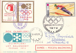 1972 ''STOMIL'' Postal Balloon With A Special Date Stamp For The Olympic Games In Sapporo And Munich (11344) POWR - Ballons