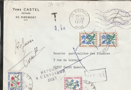 LETTRE  TAXEE   02  RIBEMONT    POUR  ST QUENTIN  T N° 99 X 2 + N° 101 - N° 95 - 1960-.... Covers & Documents