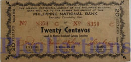 PHILIPPINES 20 CENTAVOS 1942 PICK S574 VF EMERGENCY BANKNOTE - Philippines