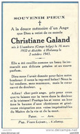 HALANZY ..-- Mademoiselle Christiane GALAND , Née En 1932 à USUMBURA , Décéde En 1943 à HALANZY . . - Aubange